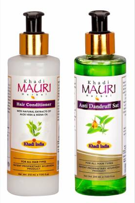 Khadi Mauri Herbal Anti Dandruff Shampoo & Hair Conditioner - Enriched with Tea Tree Oil, Neem & Aloe Vera - Anti Dandruff Combo, Pack of 2
