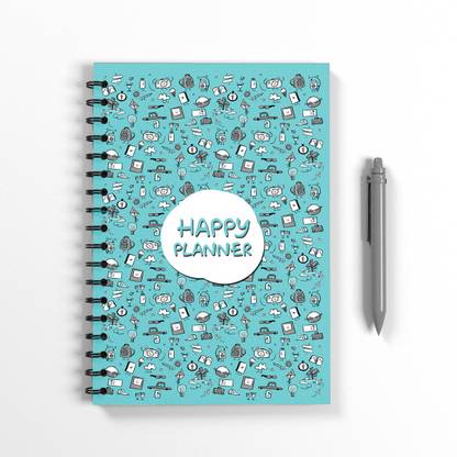 Doodle Monk Happy Planner - Undated 12 Months A5 Planner- Goals / Date to remind / Idea / Organize / Habit tracker / Notes / To-do List / Mind Mapping / Stress Buster / Daily Plan / Gratitude Journal A5 Planner Ruled 180 Pages