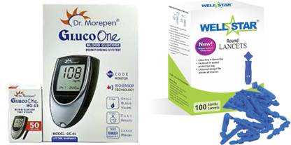 Wellstar BG-03 Glucometer with 50 Strips and 100 Round Lancets Glucometer Lancets