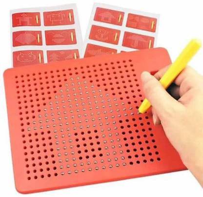 SMB ENTERPRISES Magnetic Drawing Board Magnetic Pads - Erasable Magna Doodle Writing Drawing Pad for Kids - Includes a Pen & 10 Pattern Cards (380 Magnets)