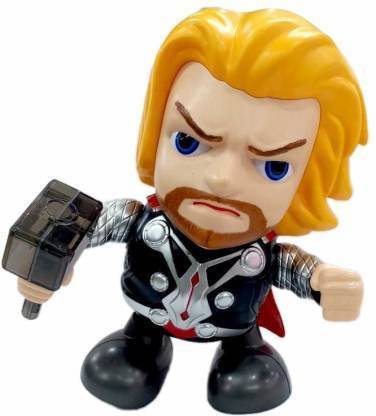 HornFlow Dancing Thor Robot Action Figure Thor with Hammer Cool Light Sound and Dance Avenger toy for Kids Toddlers (Black, Yellow)