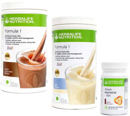 Herbalife Nutrition formula 1 chocolate (500g)+ formula 1 kulfi (500g)+ afresh elaichi (50g) Plant-Based Protein