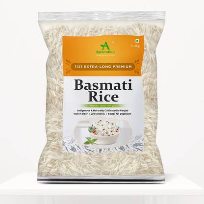 AGROVATION 1121 Premium Wand Basmati Rice ( XXXL) , 5kg (2.5kg x 2) | Extra-long Rice | High in fiber & Easy to Digest Basmati Rice (Long Grain, Raw)