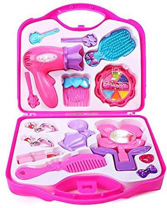 HighBoy Kids Princess Cosmetic Makeup Lipstick Toy Girls Miniature Hairdryer Comb Hairdressing Toy Beauty Salon Toys Beauty Safety Non-toxic Kit Toys for Girls Dressing Cosmetic Travel Bag