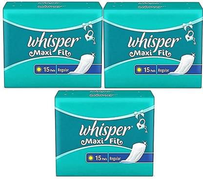 Whisper Maxi Fit Regular Sanitary Pads for Women,(Pack of 15+15+15) Napkin Sanitary Pad