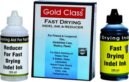 GoldClass Fast Drying/Anti Freeze/Batch Coding Ink Black with Thinner/Reducer (Pack of Ink & thinner Bottles). Professional Acrylic Ink 1-oz jar, Carbon Black. (100 ML) Stamp Pad Ink