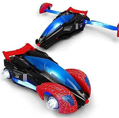 QBIC Spider Man Bump & Go Transforming Friction Powered Super Speed 3D Police Vehicle Model with LED Light and Music/ Spiderman Toy Car for Kids