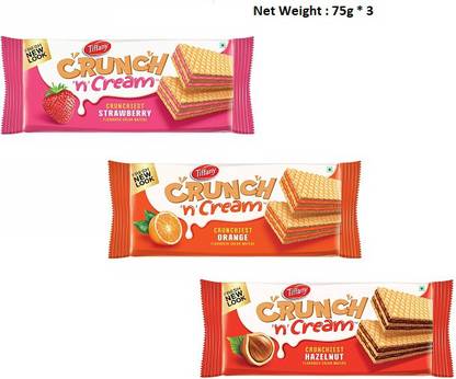 Tiffany Crunch n Cream Wafer - Strawberry , Orange And Hazelnut Flavour - 75g (Pack of 3)(Imported) Wafers