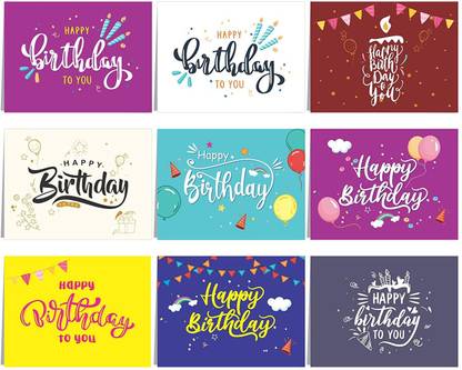 svm craft SVM CRAFT Mini Blank Happy Birthday Cards with Envelopes All Occasion - 18 Different 3.9 x 2.9 Inch Blank Greeting Cards White Envelopes. 18 Unique Designs Note Cards with Envelopes Set Greeting Card