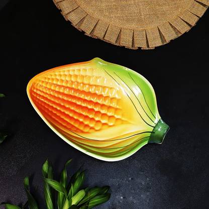 Jimkia Platters Set For Snacks Serving, And Presentation Food Tray, Unique Big Corn Shape, Indian Art Platter, Platter Plats Set, Platters/Tary,Kitchen And Table Top Decor(Handle With Care) Ceramic Decorative Platter