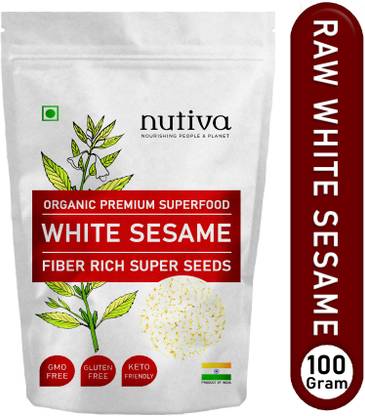 Nutiva Premium Quality Raw Safed Til (White Sesame Seeds) Hulled Sesame 100-gram (Raw) Super Seeds White Sesame Seeds