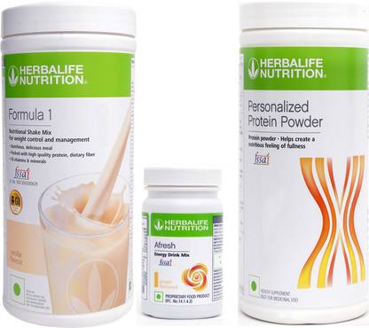 HERBALIFE Super Weight Loss Combo (Formula 1 Nutritional Shake Mix - VANILLA Flavor + Personalised Protein Powder 400G + Afresh Energy Drink Mix - GINGER Flavor) Combo