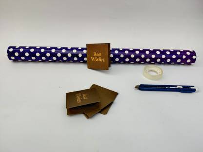 Local Choice Gift Wrapping Kit with Tape & Cutter (Deep Blue Polka Dots ) Plastic, Soft Gloss Paper Gift Wrapper