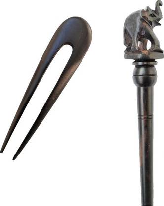 Jain Export Hair Bun Stick Combo of Simple design hair fork and Elephant design Wooden Hair pins Bun Stick
