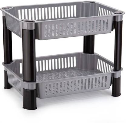 HRS Fruits/Vegetables Kitchen Rack Plastic Kitchen Storage Rack,Vegetable Basket,Storage Rack for Office(Grey,2 Layer)