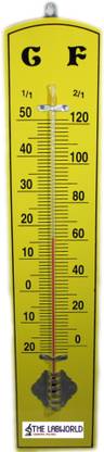 THE LABWORLD Jumbo big wall thermometer size 50 cm long for room temperature in degrees Celsius and Fahrenheit wooden base wall mounted analog type Thermometer with Fork Kitchen Thermometer
