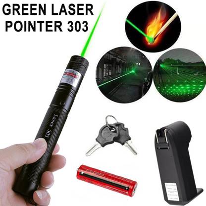 Brand Retail Laser Light, High Powered Green Laser Pointer 650nm, Multi Focus, Working Time Over 8000 Hrs Rechargeable Green Laser-303 Pointer Party dancers Disco and shooters projector Super laser pointer Light 5 Mile with Battery and Lock Key Laser 1p