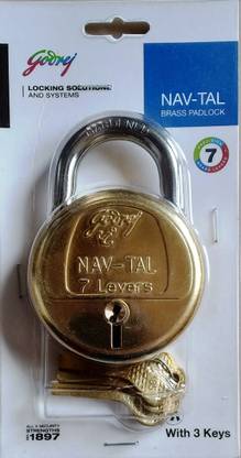 Godrej Nav-Tal Brass - 7 Lever - (65mm) - 3 Keys - Padlock