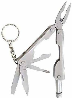 VINAL 9-in-1 Multifunction Foldable Titanium Coated Micro Pliers Tool Kit Mini Pocket Multitool for Camping, Sports, Hardware with LED Flash Light & Key Ring Multi Utility Plier