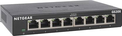 NETGEAR 8-Port Gigabit Ethernet Unmanaged Switch (GS308) - Home Network Hub, Office Ethernet Splitter, Plug-and-Play, Silent Operation, Desktop or Wall Mount 8 Ports 1000 Mbps Network Switch