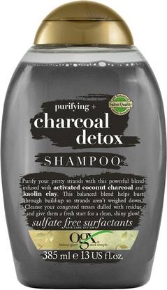 ogx Purifying Charcoal Detox Shampoo, with Coconut Charcoal & Kaolin Clay, leaves shine