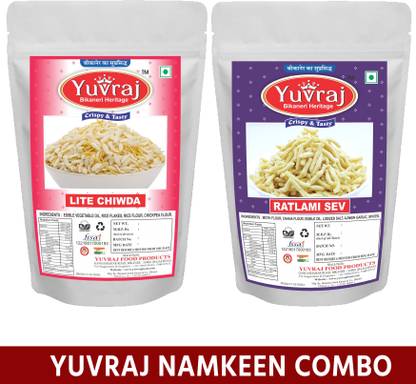 Yuvraj Food Product Lite Chidwa & Ratlami sev Bikaneri hand made Namkeen combo pack of 2 ( 400 Gm X 2 )