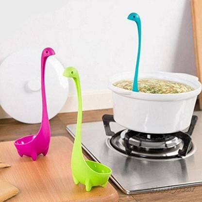 FGG Nessie Ladle Spoon with Long Handle, Nessie Ladle Spoon Nylon Standing Soup Ladle Spoon, Attractive and Durable Dinosaur Kitchen Vertical Water Monster Soup Ladle Spoon, Multi Color (Set of 3) Plastic Soup Spoon Set