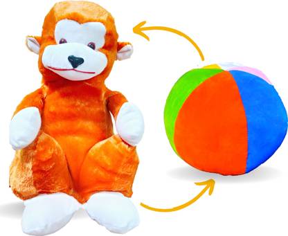 Kiddoglee Reversible Monkey Ball Soft Toy for Kids  - 35 cm