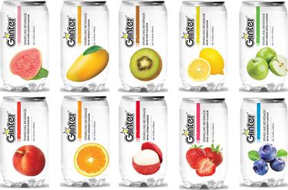 Glinter Sparkling Water Assorted Collection Tonic Water best for Mixers, Pack of 10 Cans, 350ml Each Flavour Can