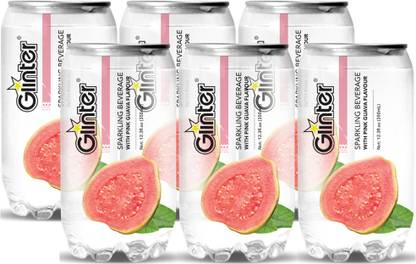 Glinter Sparkling Water Guava Flavoured Tonic Water best for Mixers, Pack of 6 Cans, 350ml Each Can