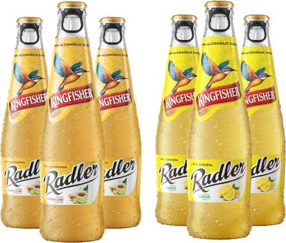 Kingfisher Radler Non Alcoholic Beer Ginger and Lime & Lemon, 300ml 3 Bottles Each Flavour Glass Bottle