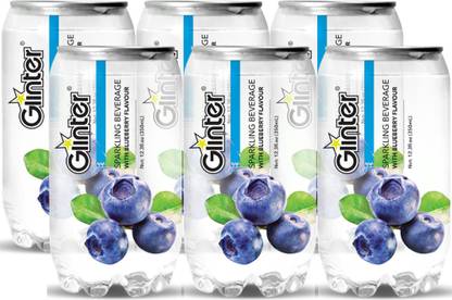 Glinter Sparkling Water Blue berry Flavoured Tonic Water best for Mixers, Pack of 6 Cans, 350ml Each Can