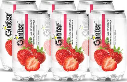 Glinter Sparkling Water Strawberry Flavoured Tonic Water best for Mixers, Pack of 6 Cans, 350ml Each Can