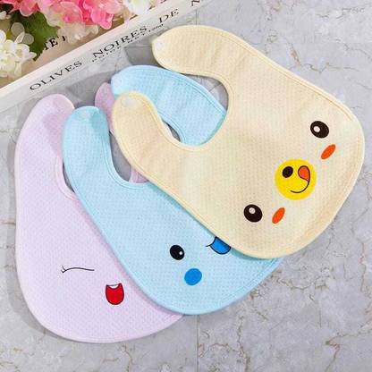 Happy Baby Baby Boys & Girls Waterproof- Pack Of 3 Cotton Bibs For 0 To 12 Months (Pink, Yellow, Blue)
