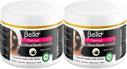 Bello Charcoal Face Mask for Deep Cleansing & Skin Brightening 100 G Pack of 2