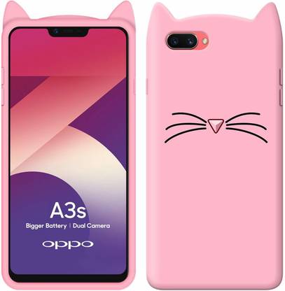 Addindia Back Cover for Oppo A3s Pink Cute Cat Kitty Design Soft Silicone Cover For Oppo A3s
