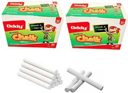 Oddy Non Toxic White Dustless Blackboard Chalk (Pack of 2, each pack contain 50 sticks) black board Dustless WHITE Chalk (50+50 pcs)