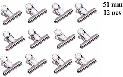 True-Ally Big 51 mm 2inch Size Paper Round Binder Bulldog Clip clamp for Office, Home, School, Institutions Pack of 12 Clips | Stainless Steel | 51 mm Steel Bulldog clip