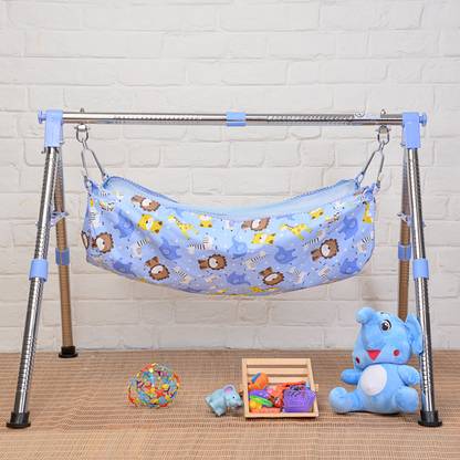 JIN Fully Foldable Cradle with Round Frame, Indian Style Ghodiyu (Blue)