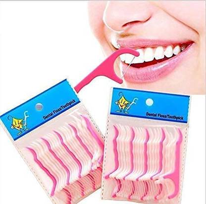 Adhvik Pack of 2 ( 40 Pcs ) Dental Tooth Pick Flossers Cleaners Head Oral Dental Hygiene Brush Tooth Cleaning Tool