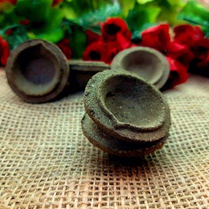 ShouryaKriti Traditional Cow Dung Panchagavya Gobar Floating Diya/Deepak for Diwali and Puja/Pooja (Brown) with cotton wicks Pottery (Pack of 24) Table Diya