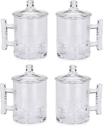 Verma (Pack of 4) Uniq Rich Look Glass Beer Mug with Glass Lid (Pack of 4) 420 ML-VRM19 Glass Beer Mug