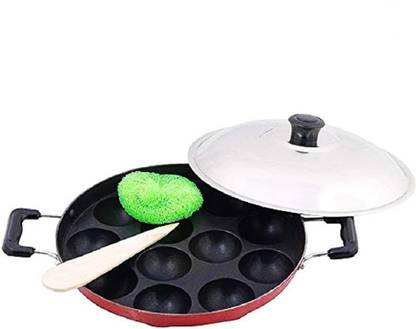 NARV 12-Cavities Non Stick Appam Patra with Lid and Side Handle AP_41 Appachatty with Lid 0.125 L capacity 23.5 cm diameter