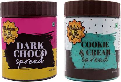 The Belgian Waffle Co Delicious, Creamy Smooth Spread Combo | Cookie & Cream x 1, Dark Chocolate x 1 | (Pack of 2 x 250 gm Each)