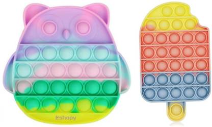eshopy New Combo Pop it, Pop It Stress Relief and Anti-Anxiety Tools Sensory, Silicone Satisfying Relaxing Toys & Great Gift for Kids Girls Boys Teens and Adults. (Owl Macaron & Candy Multicolour)