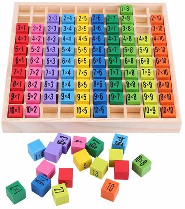 Sirgan Math Table Board Game, 10x10 Multiplication Table Mathematics Blocks Puzzle, Mathematics Educational Wooden Toys