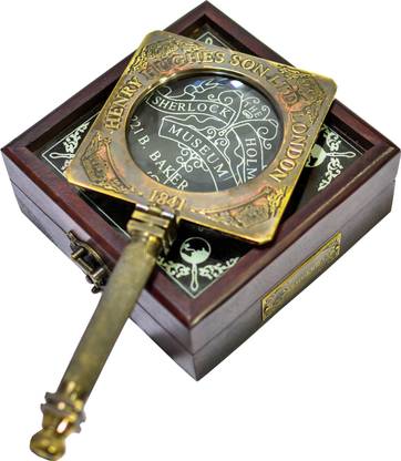 SAILOR's ART BRASS SHERLOCK HOLMES WITH WOODEN BOX 10X MAGNIFYING GLASS