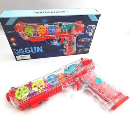 Galactic New Transparent Glow Gun with Musical Blaster with Moving Gears Concept Gun Toys with Colourful Flashing 3D Lights Kids(Multicolor) Water Gun