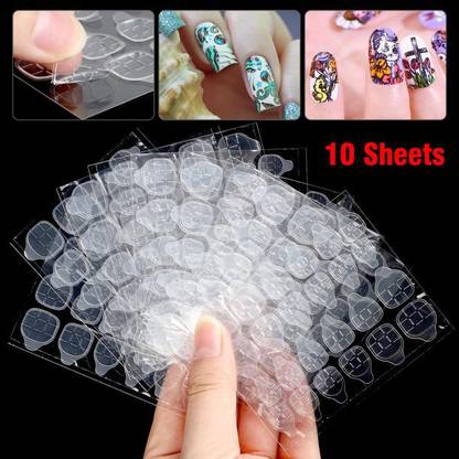 BeautyQua Premium 10 Sheet 240Pcs Nail Adhesive Tabs, Double-side Nail Adhesive Glue Stickers, False Nail Jelly Gel Glue Tabs Nail Glue, Transparent Flexible Adhesive Fake Nails Tab for Manicure