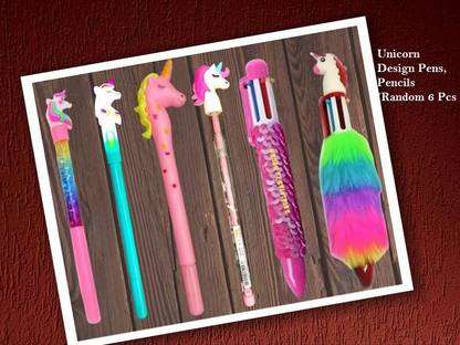 Rockjon Unicorn Pens Unicorn Pencil Unicorn Stationary Combo Set (Random, Pack of 6) Gel Pen